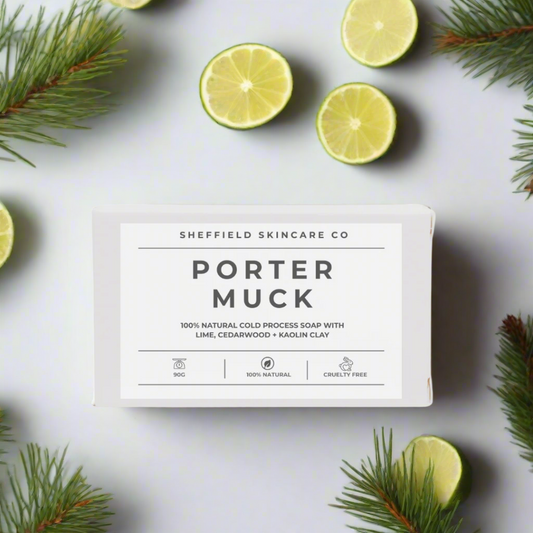 Sheffield Skincare Co Porter Muck soap bar on a white background