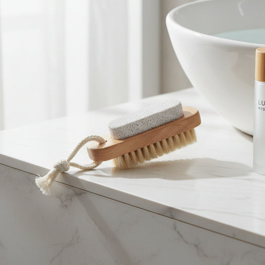 wooden nail brush with pumice