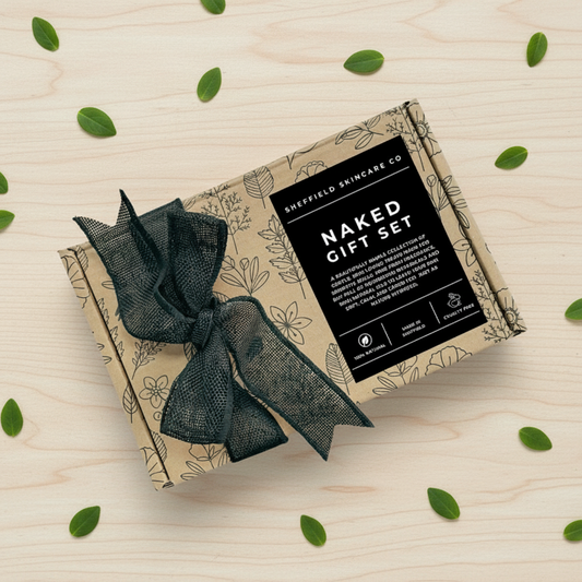 Sheffield Skincare Co Naked Gift Set with a black bow on a white background