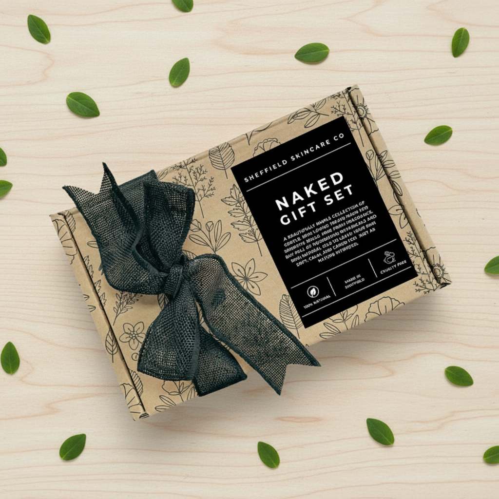 Sheffield Skincare Co Naked Gift Set with a black bow on a white background